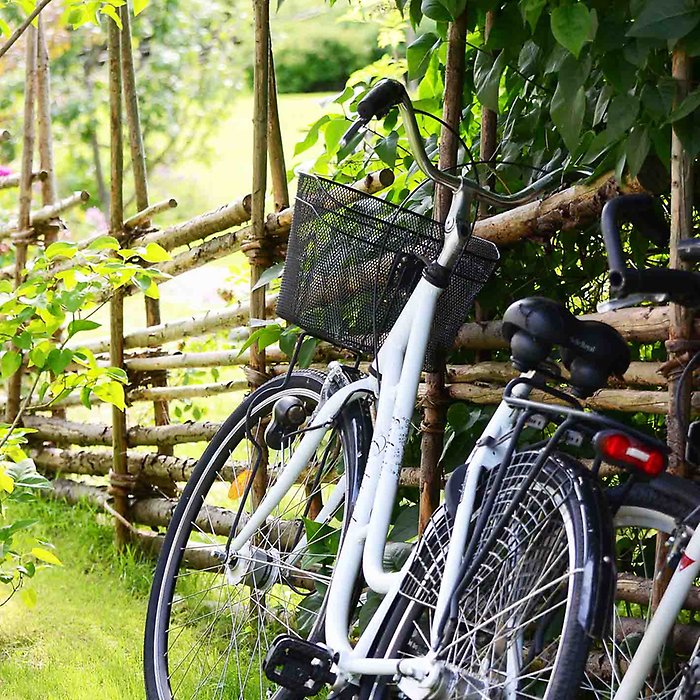 Cykel lutad mot gärdesgård 